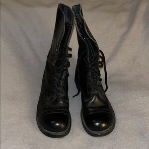 Men's Black Leather Lace-Up Vintage Military Boots